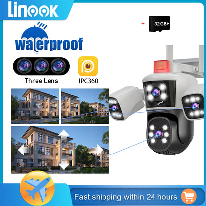 Linook 12MP,6K,3 lenses,WiFi monitoring camera,CCTV outdoor WiFi camera,IP camera,PTZ security protection camera,Security camer