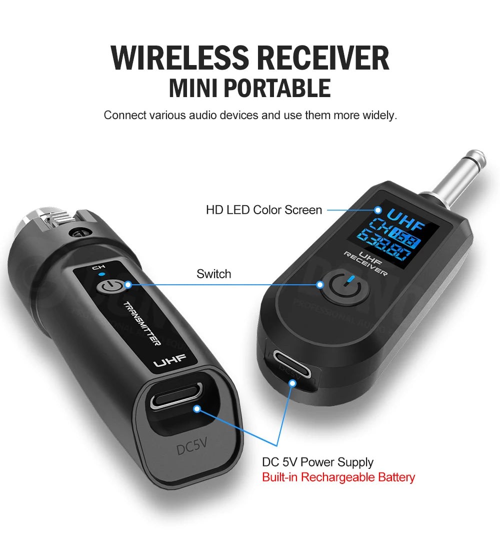 DGNOG Wireless Microphone Transmitter Receiver System UHF XLR Adapter System for Dynamic Microphone Guitar Audio Mixer PA System
