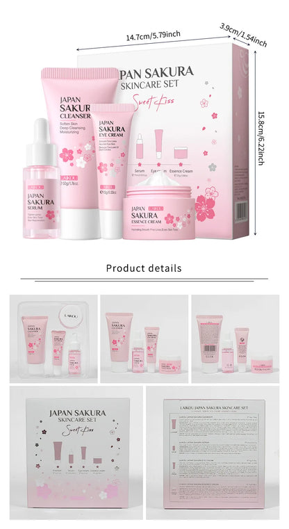 LAIKOU Sakura Skin Care Set Facial Cleanser Face Cream Essence Facial  Eye Cream Skincare Product 4pcs Kit