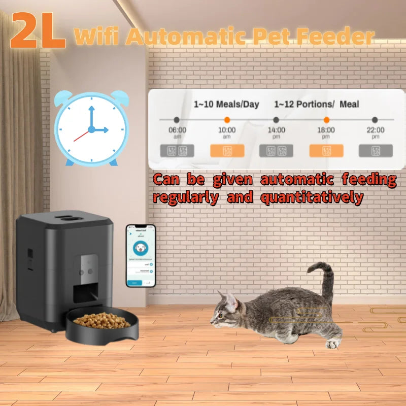 2L Automatic Pet Feeder Smart Control Cat Feeder WIFI Feeders Intelligent Timed And Quantitative Feeding Remote Feeding Cat