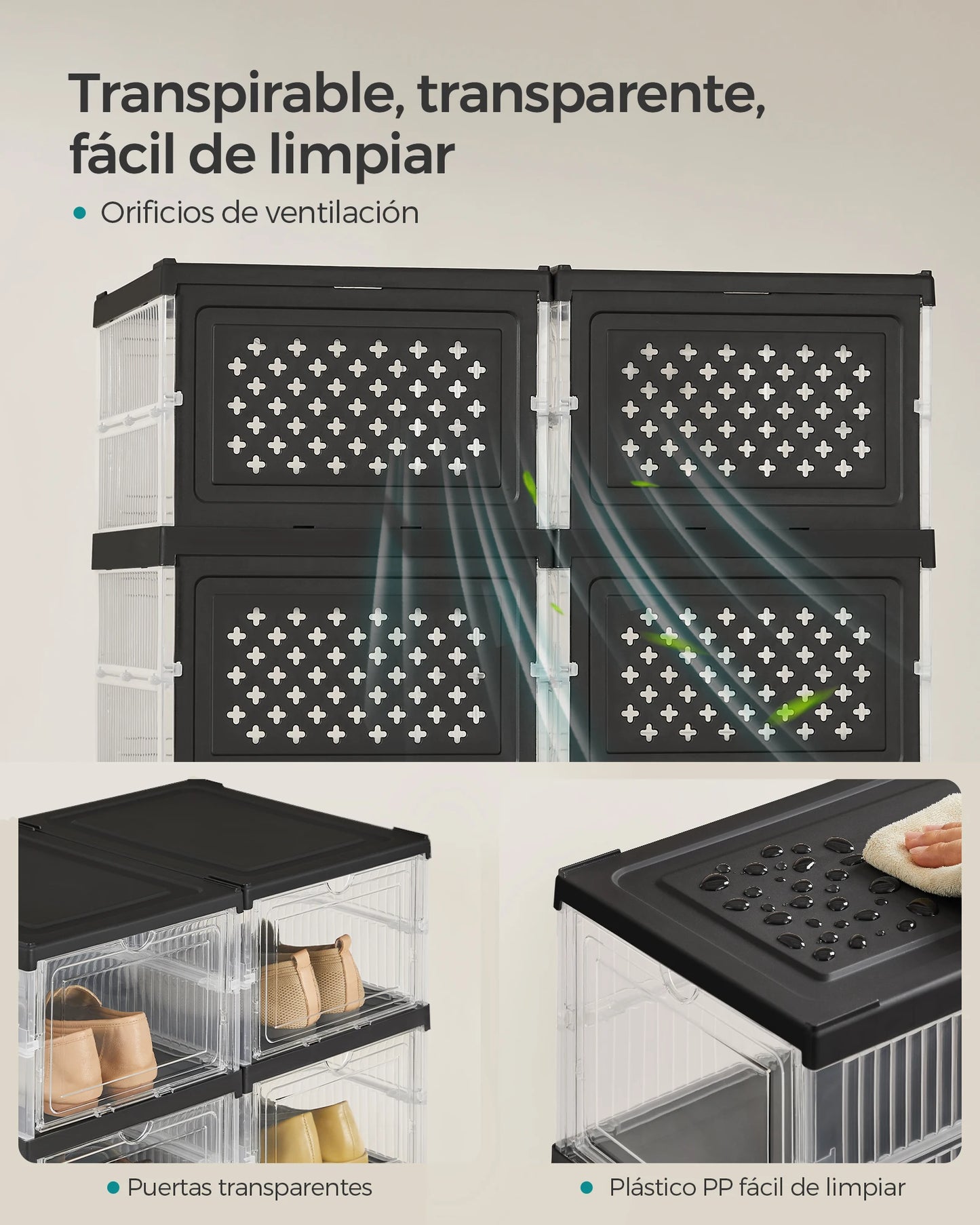 SONGMICS Shoe Boxes, Set of 12 Stackable Shoe Organizers, Set of 2 Foldable and Portable Shoe Racks, up to Size 46