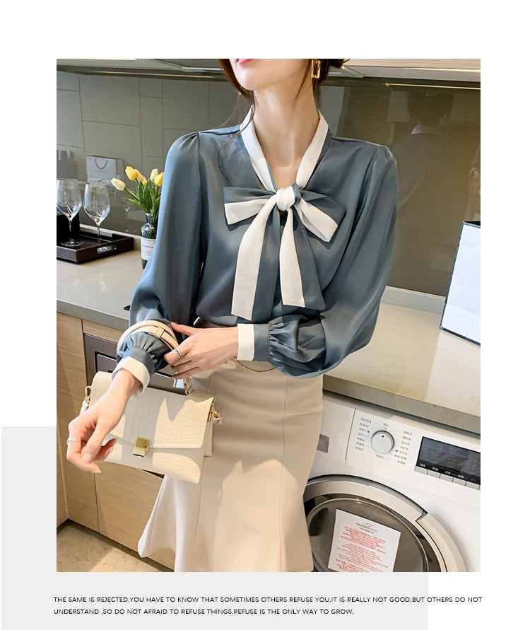 Elegant Office Blouses Women Chiffon Autumn Winter Korean Fashion Casual Streetwear Blusas Mujer Puff Sleeve Ladies Tops Shirts