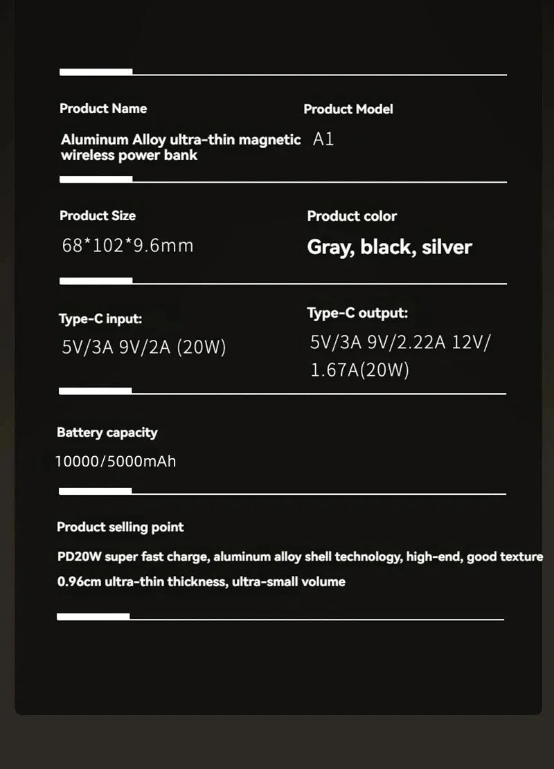 5000/10000mAh Thin Wireless Power Bank Potable Charging Mobile Powerbank Magnetic External Battery for iPhone Huawei Xiaomi 2025