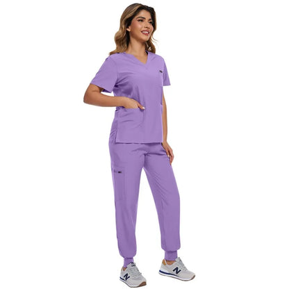 Surgical Scrubs Unisex - Quick-Dry Dental Clinic & ER Workwear Split Set W/Short Sleeve & Anti-Microbial 6 Pockets