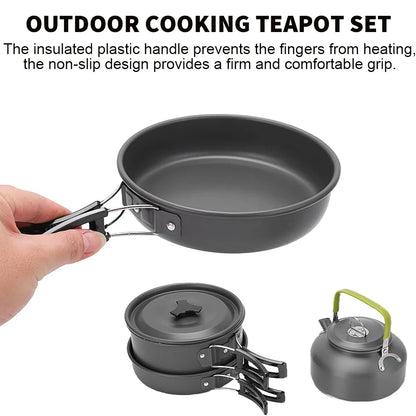 Camping Cookware Set Outdoor Cookware Stackable Storage Portable Kettle Pot Frying Pan Picnic Tableware
