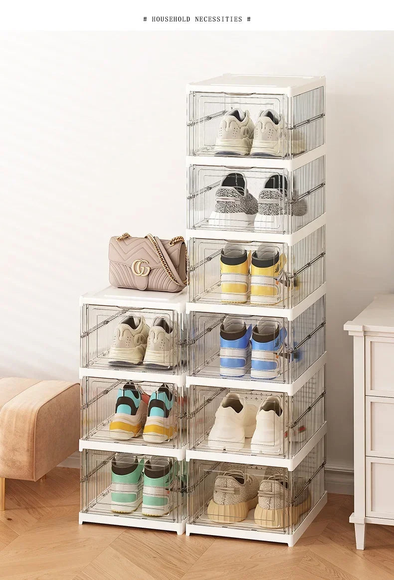 Transparent Shoes Box 6 Layers Shoe Display Case Thickened Foldable Sneaker Shoe Organizers Dustproof High-top Shoe Rack Shelf