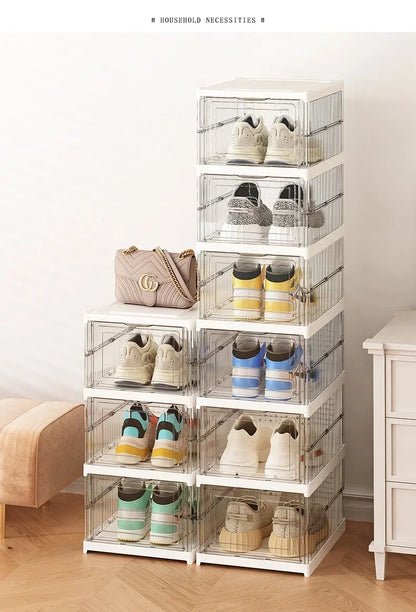 Transparent Shoes Box 6 Layers Shoe Display Case Thickened Foldable Sneaker Shoe Organizers Dustproof High-top Shoe Rack Shelf