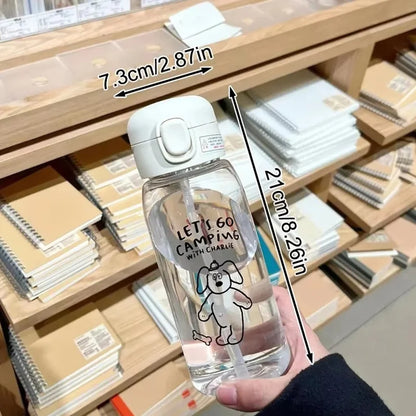 Plastic Water Bottle Water Cup With Straw Simple Large Capacity Portable Drop Resistant And Portable Cup Cartoon Ice Suction Cup