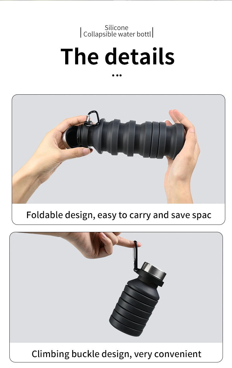 550ml collapsible water bottle cup, reusable BPA-free silicone collapsible water bottle, suitable for hiking in travel gym