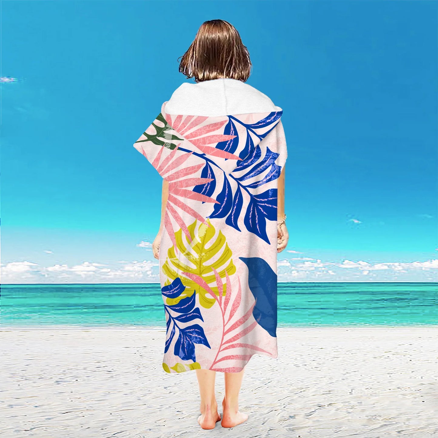 Beach Towel with Hood for Men and Women Hooded Towels Bath Robe for adult Quick Dry Lightweight Soft Microfiber Poncho Swim Robe