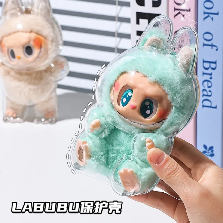 Labubu Case Sitting Party Transparent Protective Shell Dust Cover Protect Knapsack Hanging Decorations Christmas Gift Kids Toy