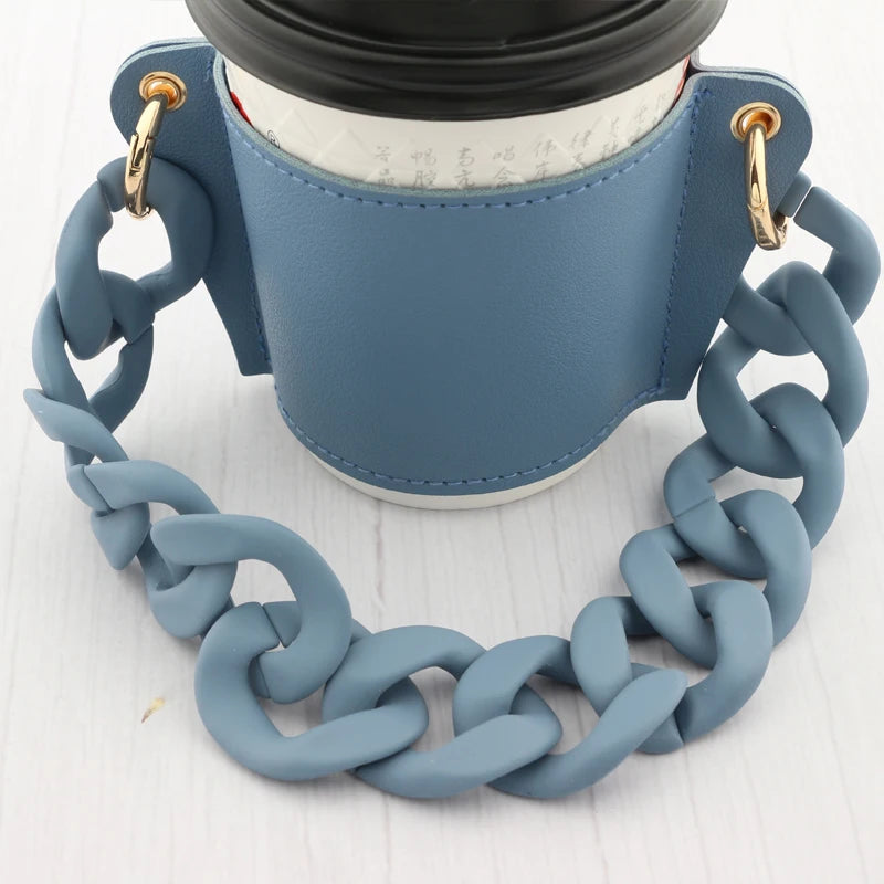 Reusable Leather Cup Coffee Sleeve with Chain Hot Coffee Iced Coffee Sleeve Leather Drink Carrier For Coffee Drinks Coffee Purse