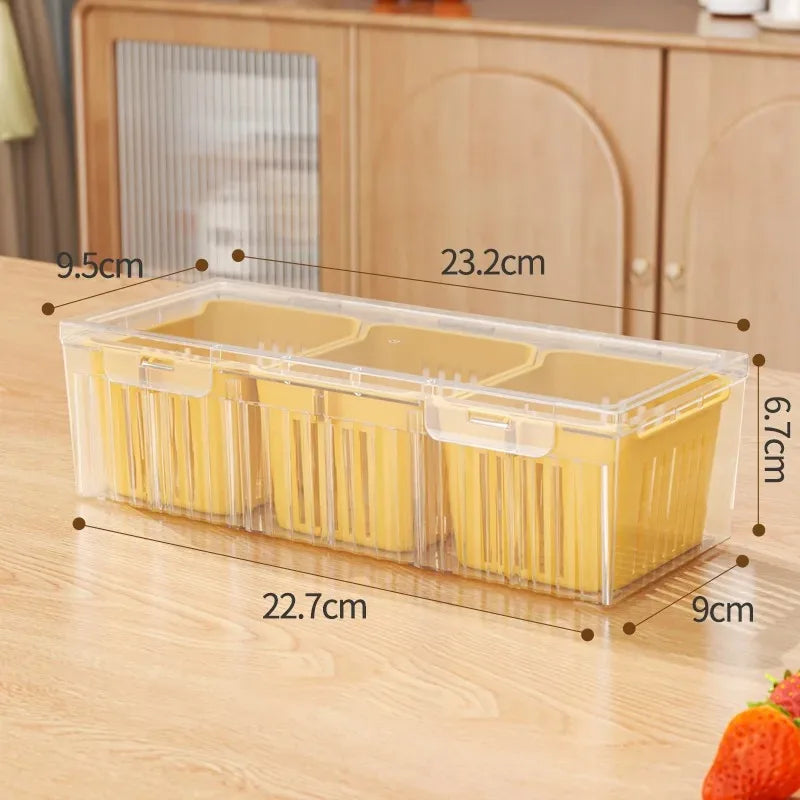 New 3 Grid Refrigerator Food Fresh-keeping Box Ginger Garlic Onion Pepper Storage Box Fruit Vegetable Basket Kitchen Organizer