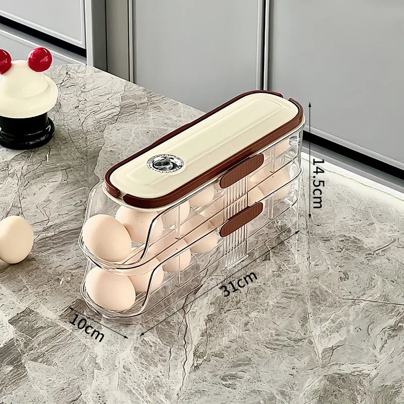 Smart Egg Storage Box - Slide-Out Drawer & Gravity Roller Design with Hidden Handle, Stackable Fridge Organizer for Side Door