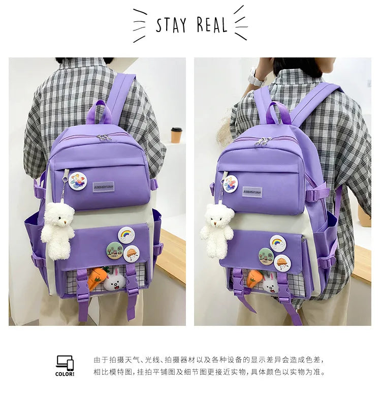 New Large-Capacity Primary School Junior High School Students Shoulders Backpack High School Five Sets of Multi-Compartment Fash
