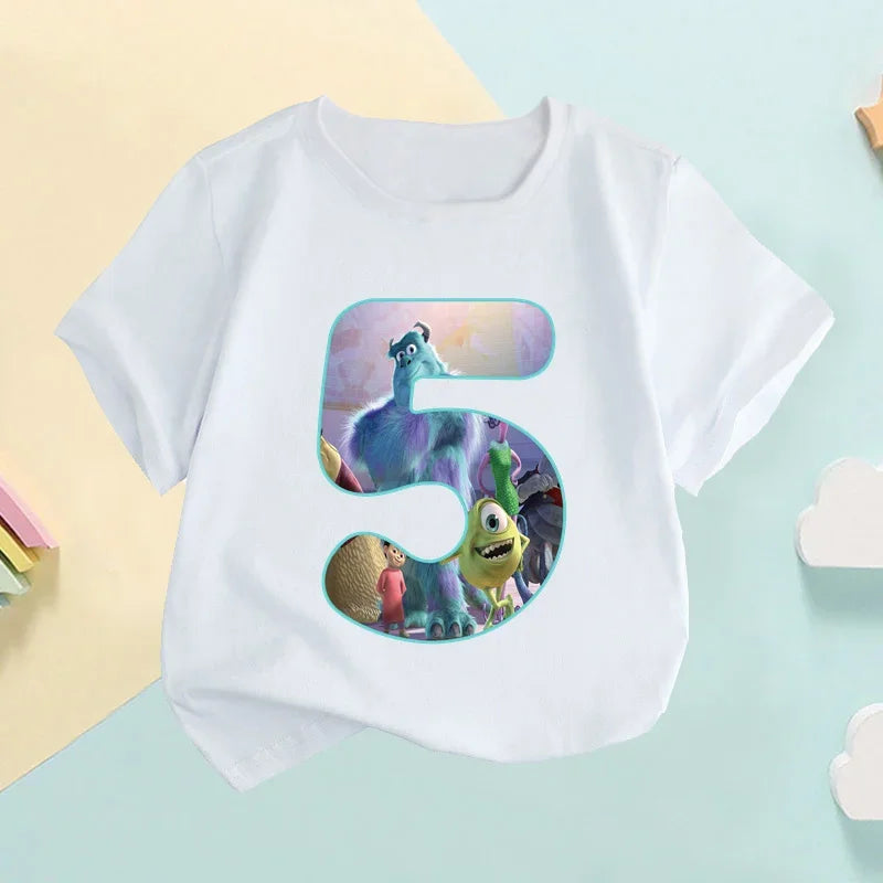 Baby Children T-Shirts It's My 1 2 3 4 5 6 7 8 9 Years Birthday Boys Girls T Shirt Monsters Inc University Cartoon Kids Clothes