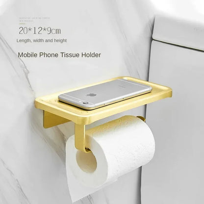 Bathroom Accessories Brushed Gold Space Aluminum Towel Rack Shelf European Hardware Pendant Set Storage Bar Paper Holders