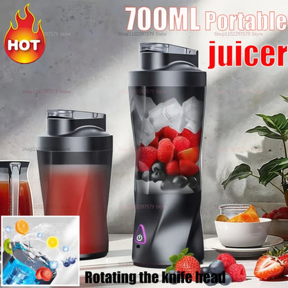Portable Juicer Blender USB Rechargeable 700ML Large Capacity Outdoor Fruit Smoothie Maker Dual-Use Mixer for Fitness and Travel