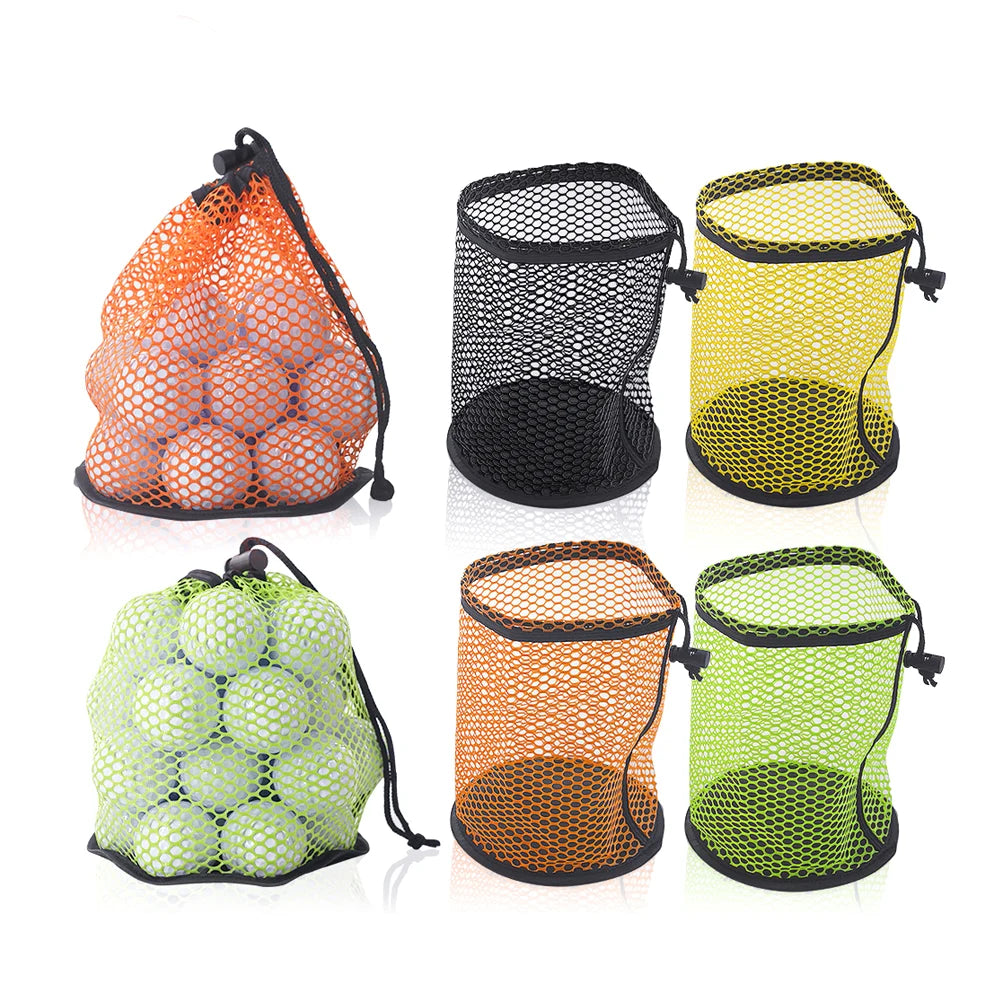 Portable Multipurpose Sports Mesh Net Bag Golf Ball Organizer Bag Drawstring Pouch Golf Sports Supplies Can hold 12/25/50 Balls