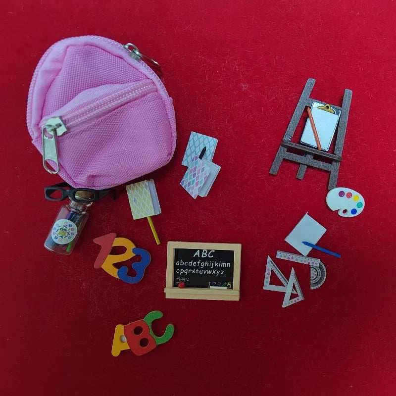 Miniature School Supplies for Dollhouse Toy Mini Home Miniature Model DIY Doll Accessories Canvas Backpack Desk Chalkboard