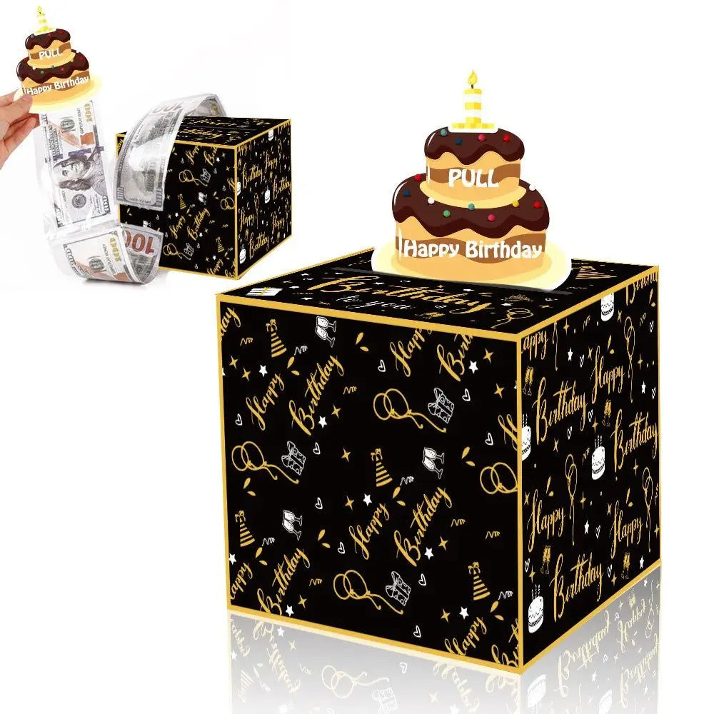 New Birthday Cash Pull Gift Box Money Pulling Box Cash Gift Box Cash Black Money Clip Funny Surprise Birthday Cake Decoration