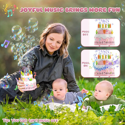 Birthday Cake Bubble Machine for Kids Automatic Bubble Blower 10000+ Bubbles Per Minute/Lights/Music Summer Bubble Maker Toys