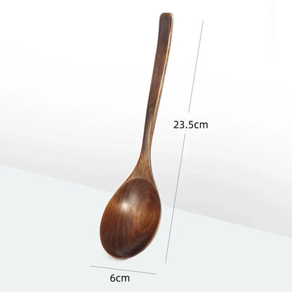 Japanese Wooden Spoon Long Handle Ramen Spoon Baby Eating Spoon Drinking Porridge Spoon Household Wood Tableware Round Spoon