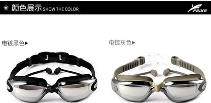 Professional Swimming Goggles Swimming Glasses with Earplugs Nose Clip Electroplate Waterproof Silicone Unisex Swimming Goggles