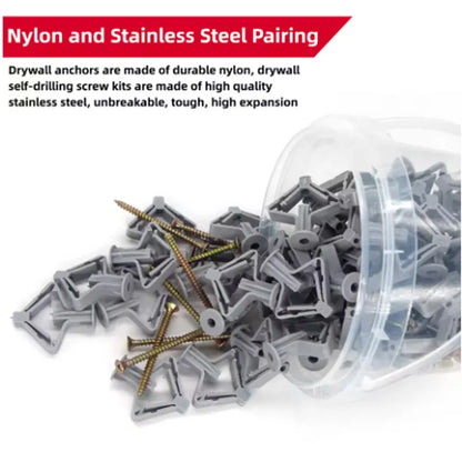 100pcs Drywall Anchor Kit Hollow Wall Anchors Plasterboard Plugs Screws Butterfly Expansion Tube Pipe 50 Set