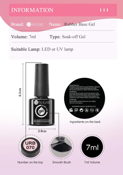 UR SUGAR 7ml Nude Crystal Rubber Base Gel Natural Color Semi Permanent Soak off UV LED Gel Nail Art Varnish