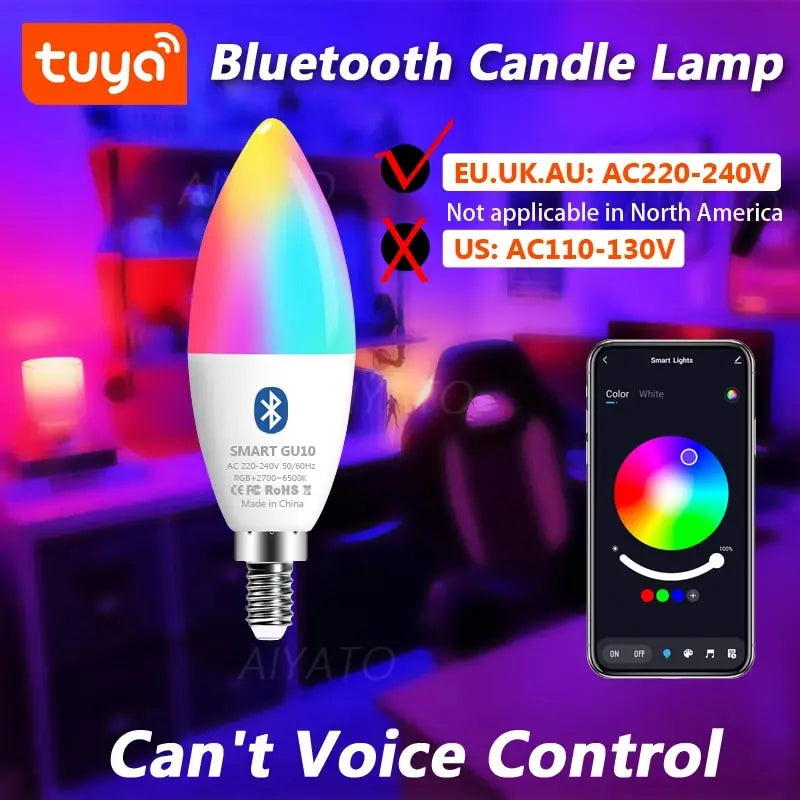 TUYA Smart Light Bulb E14 RGB Bluetooth Candle Crystal Lamp 110V 220V Dimmable Smart Life Group APP Control for Room Home Decor