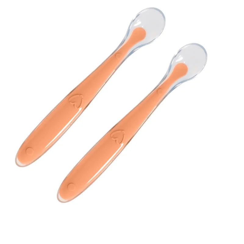 2pcs Baby soft silicone Spoon & PP Transparent Box Baby Feeding Soft Tip Tableware Learning Eat Training Auxiliary Tools