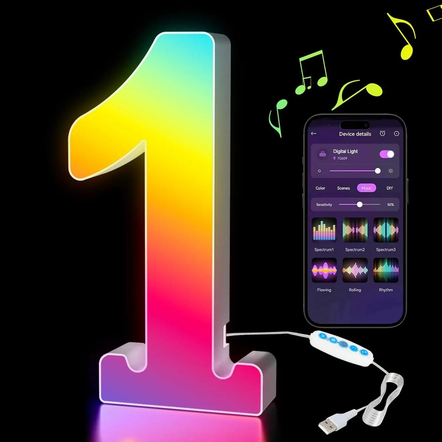 Smart LED Letters Lights Alphabet Light Decorative Name Letter Number Lamp Night Light USB MeRGBW App Music Sync Logo Game Home