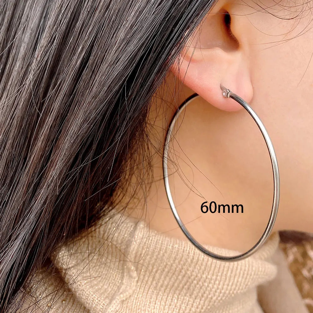90mm Stainless Steel Large Circle Smooth Gold Color Round Loop Hoop Earring for Women Ear Ring Brincos