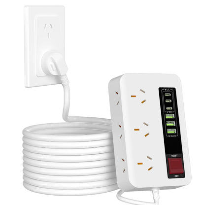 Australian plug power board 6/12 power sockets 6 USB (3A+3C) smart charging overload protection switch 1.8M extension cable