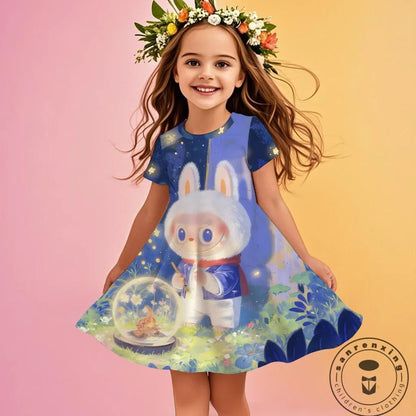 Labubu 2025 Girl Clothes Fashion Summer Dress Children Dresses Cute Cartoon Sleeveless Comfortable New Design 3D Print Labubu