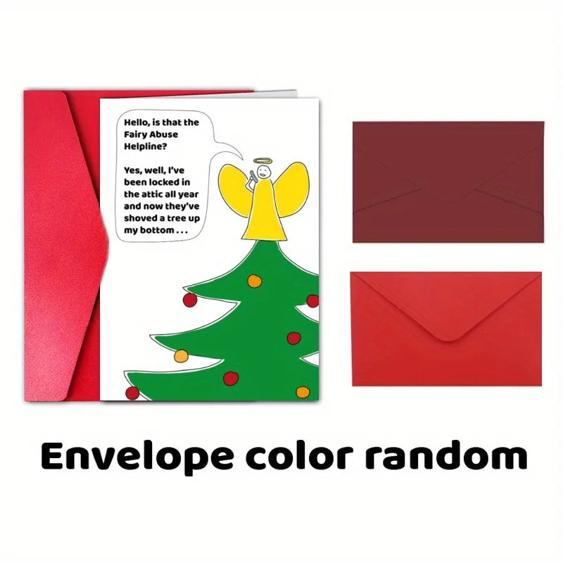 1pc, Christmas time card, Merry Christmas card, December Christmas fairy card, funny Christmas card, cute Christmas tree card