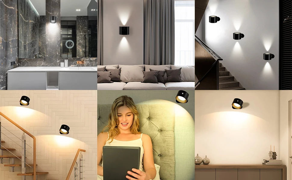 Led 2 in 1 Wall Lights Touch Control 2000mah Battery Usb Recharge 360° Rotatable Wireless Portable  Bedroom Reading Night Lamp