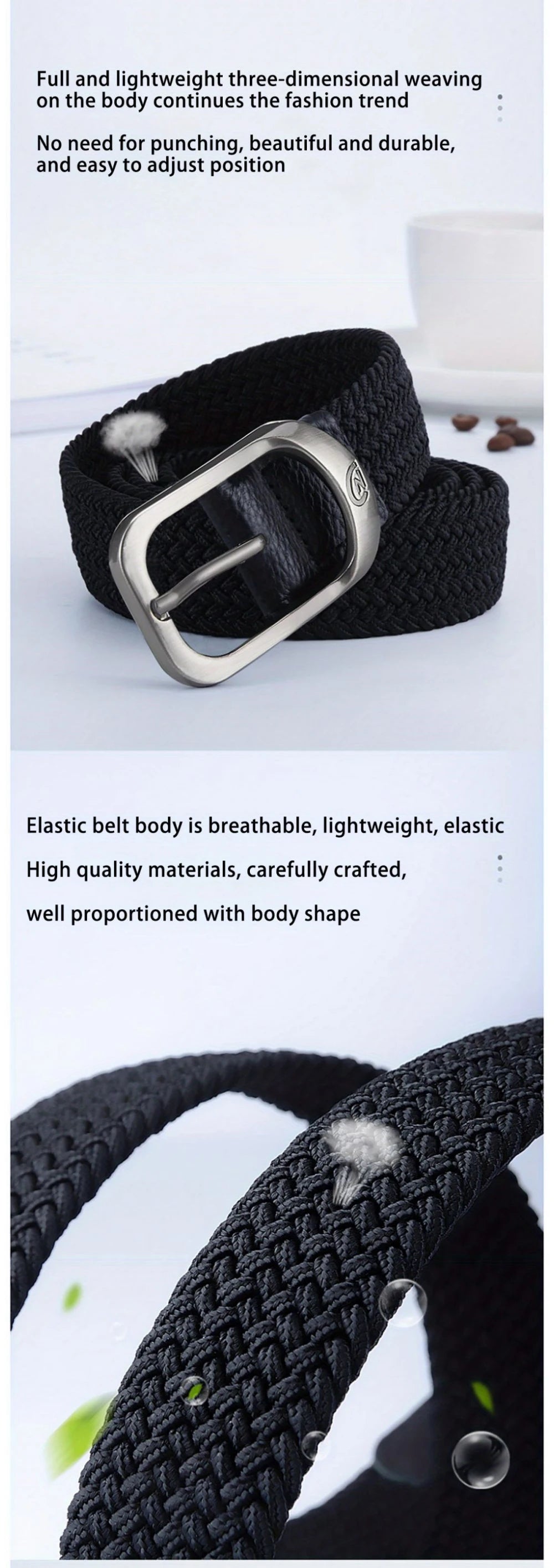 Men's Belt Casual Woven Elastic Belt Outdoor Sports Women's Belt No Need for Punching Climbing Work Belt For Men Women Fashion
