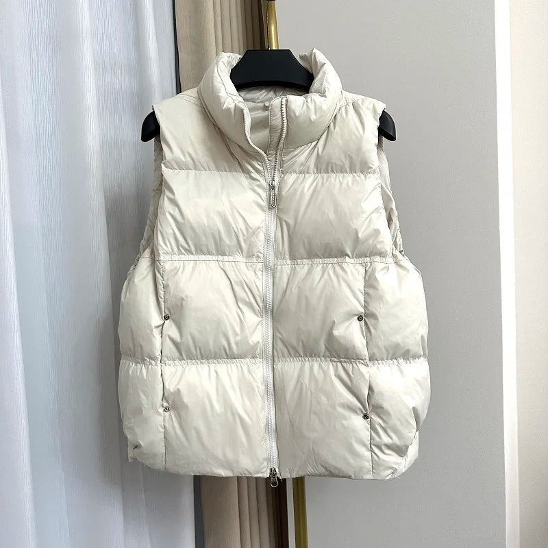 Down Jacket Women Sleeveless 2024 New Down Vest Female Standing Collar Short Coat Loose White Down Jacket Vest Small European