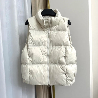 Down Jacket Women Sleeveless 2024 New Down Vest Female Standing Collar Short Coat Loose White Down Jacket Vest Small European