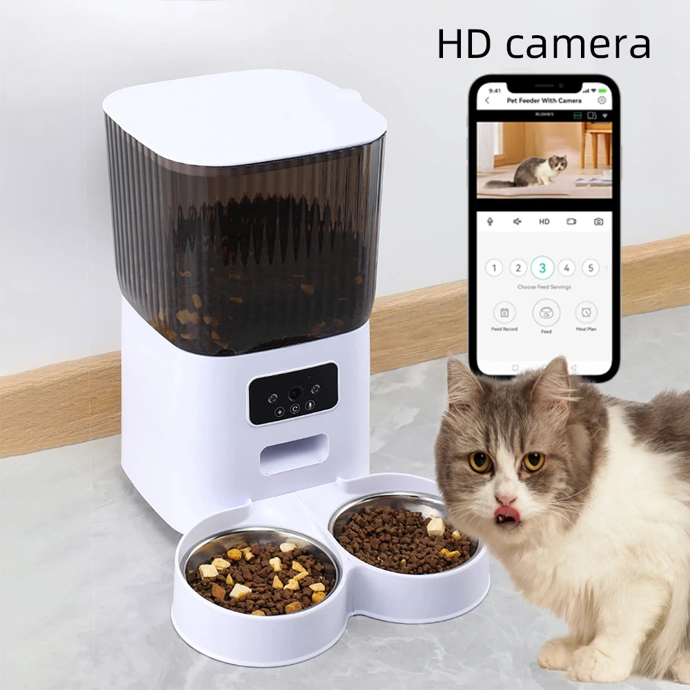 5L Pet Feeder with Camera Automatic Cat Feeder Smart Dog Food Dispenser WiFi Timing Quantitative Stainless Steel Feeding Bowl