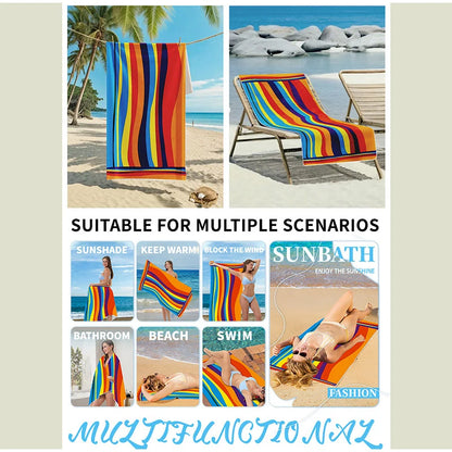 Oversized Rainbow Striped Beach Towel Vibrant Rainbow Colors Quick-Dry Microfiber Strong Wrap Design Beach & Pool Use Beach