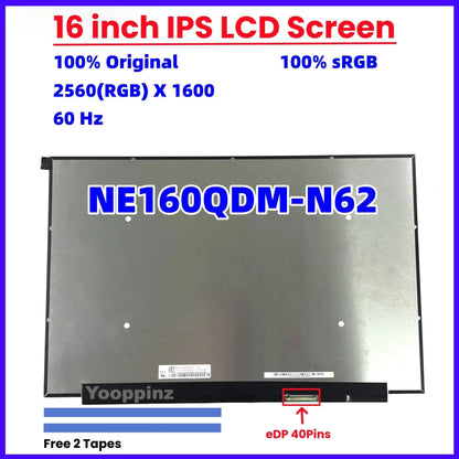 16.0 Inch NE160QDM-N62 V8.0 v8.1  40Pin 2560×1600 WQXGA LAPTOP LCD SCREEN MNG007DA1-2 MNG007DA1-3
