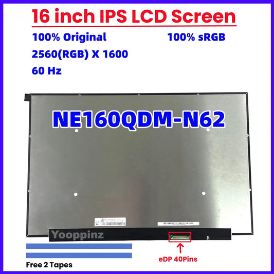 16.0 Inch NE160QDM-N62 V8.0 v8.1  40Pin 2560×1600 WQXGA LAPTOP LCD SCREEN MNG007DA1-2 MNG007DA1-3