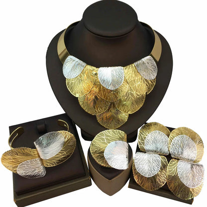 Latest Luxury Brazilian Wedding Jewelry Set Dubai Gold Plated Bridal Exaggerate Big Jewelry Sets FHK17245