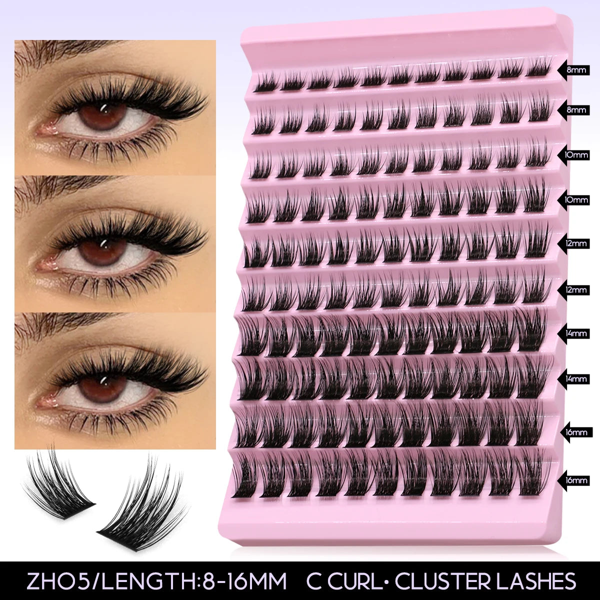 GROINNEYA DIY Lash Extension Kit Lash Clusters With Waterproof Strong Hold Lash Bond And Seal And Eyelash Tweezers Lash Cluster