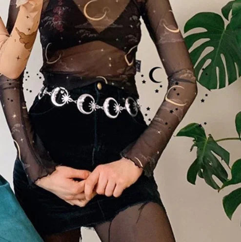 Unique Harajuku Style Fashion Sexy Ladies Moon Sun Metal Belt Retro High Waist Chain Personality Clothing Accessories Jewelry