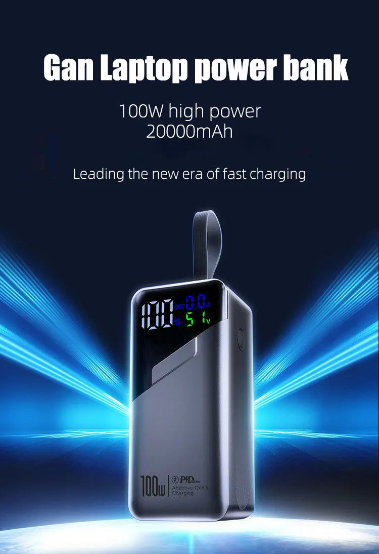 PD100W GaN Power Bank 20000mah/30000mah Build in Line High Definition LED Screen UFCS Phone Laptop Phone Portable Fast Charging