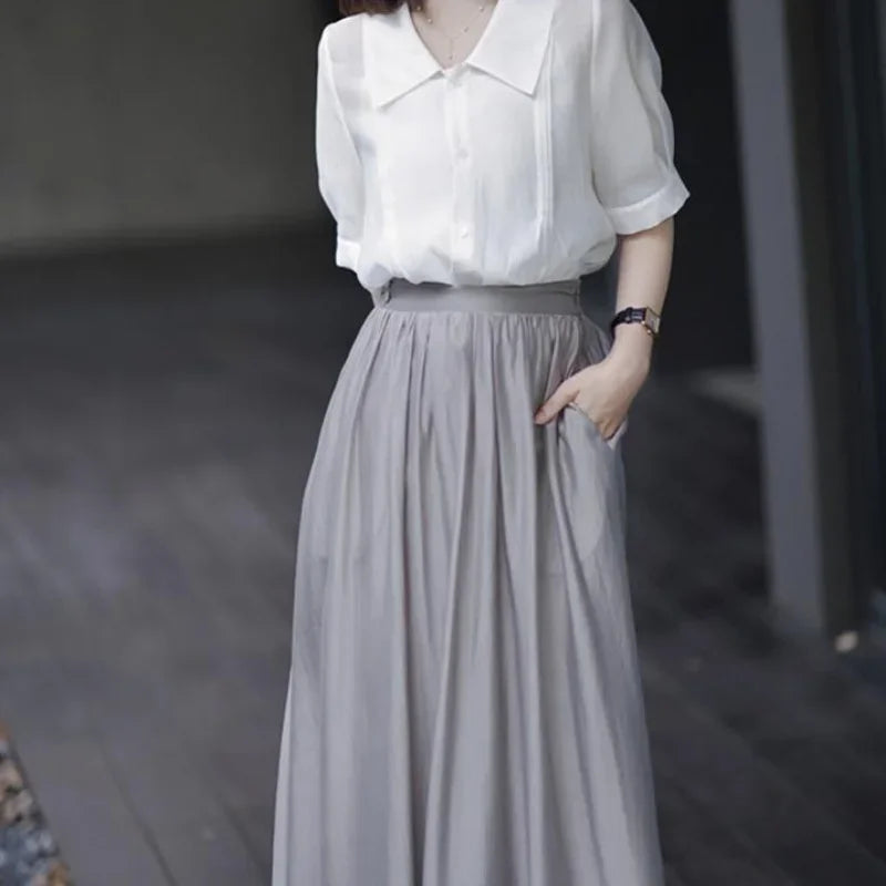 Skirts for Women Silk Clothing Office Satin Long Womens Skirt Maxi Grey with Pocket Formal Trend Korean Style Cheap Summer 2024